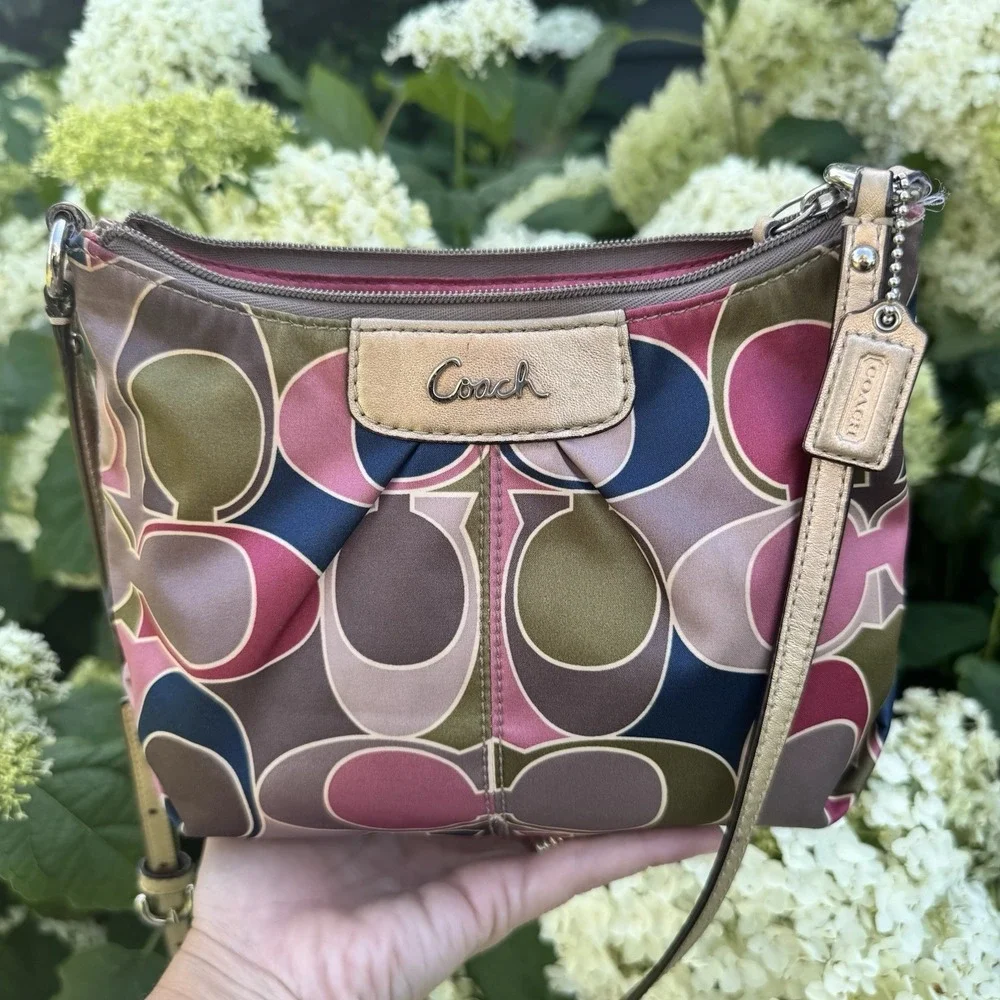 Coach Multicolor Logo Zip Crossbody Bag Detachable Strap Silver Hardware